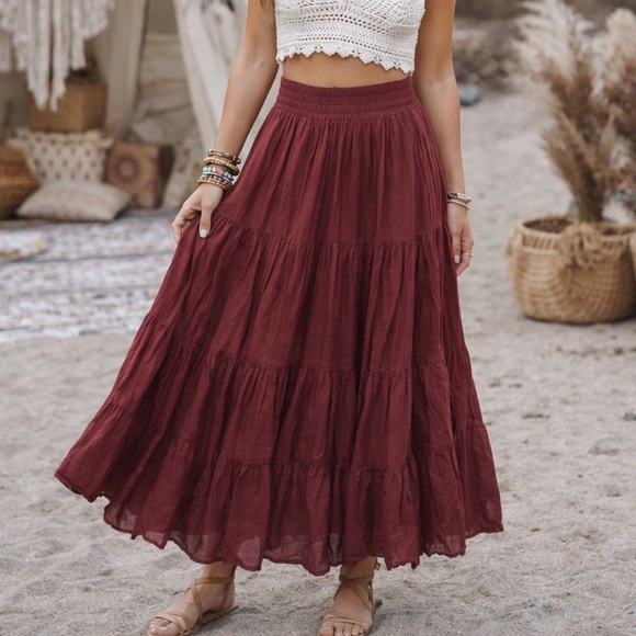 NATURAL LIFE Dresses & Skirts - Natural Life Boho burnt orange red Maxi Skirt Size XL Tiered Flowy Beach Sz XL